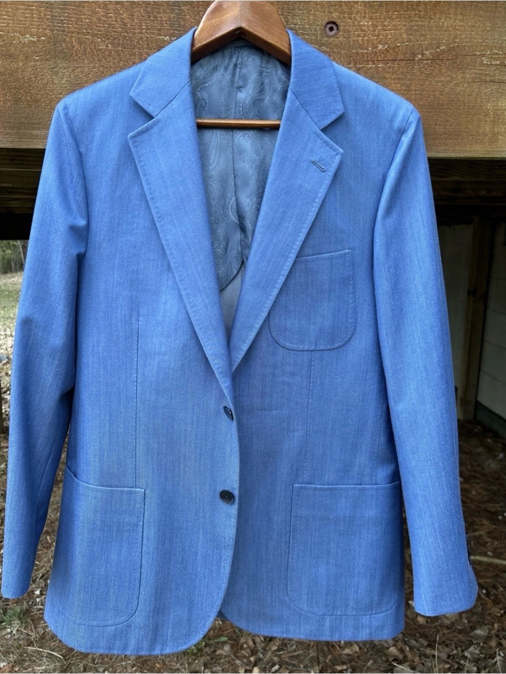 Tapia Custom Tailors Bespoke Blue Wool Patch Pocket Jacket 39 40R
